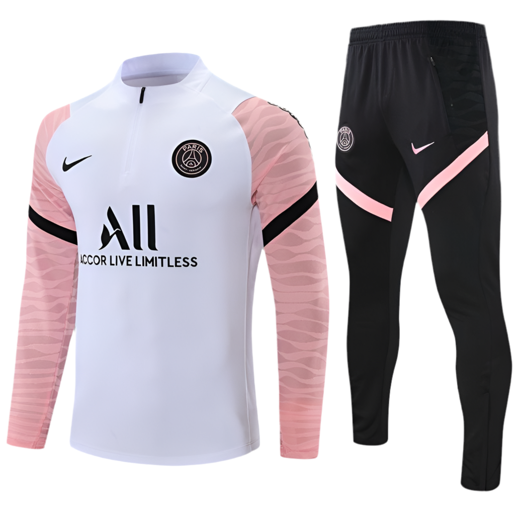 Men’s PSG White/Light Pink Full Tracksuit Set